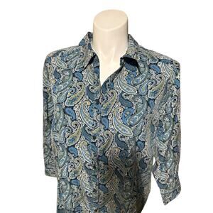 Valerie Stevens Paisley Cotton Button Front Top 3X